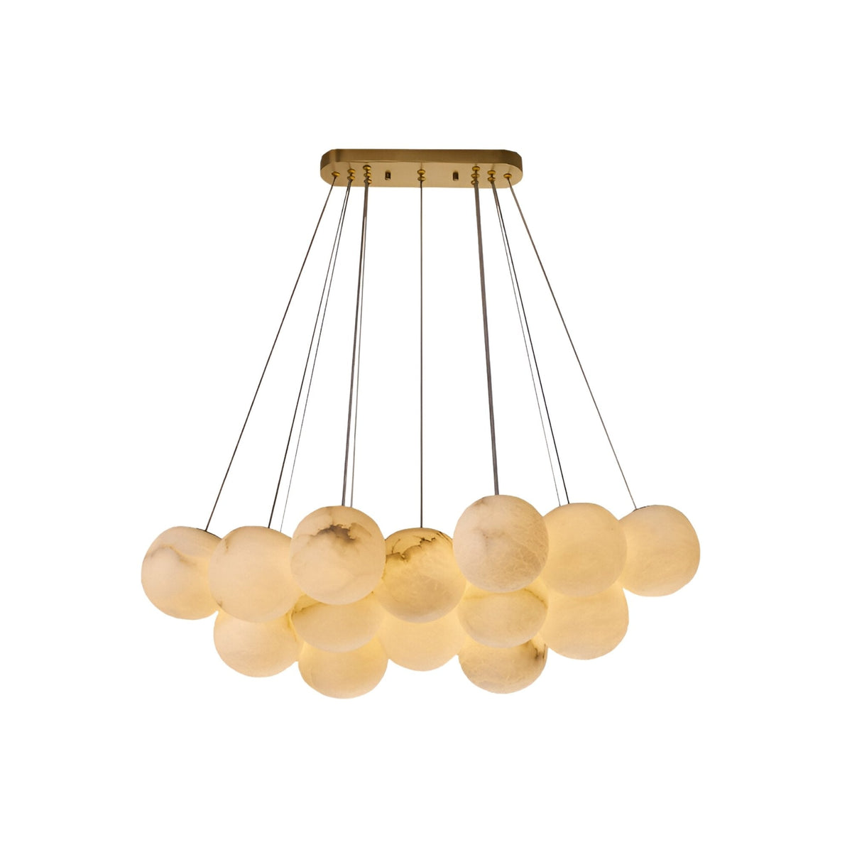 Noctis 9 Light Floating Globes Alabaster Chandelier - Brushed Brass