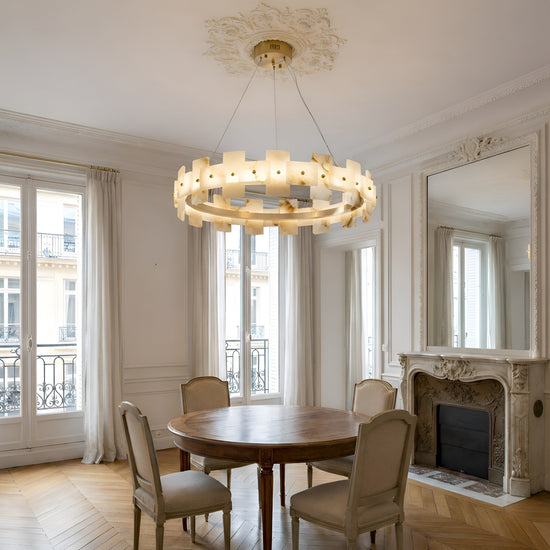 Ravion LED Panelled Alabaster Chandelier 600mm - Brushed Brass