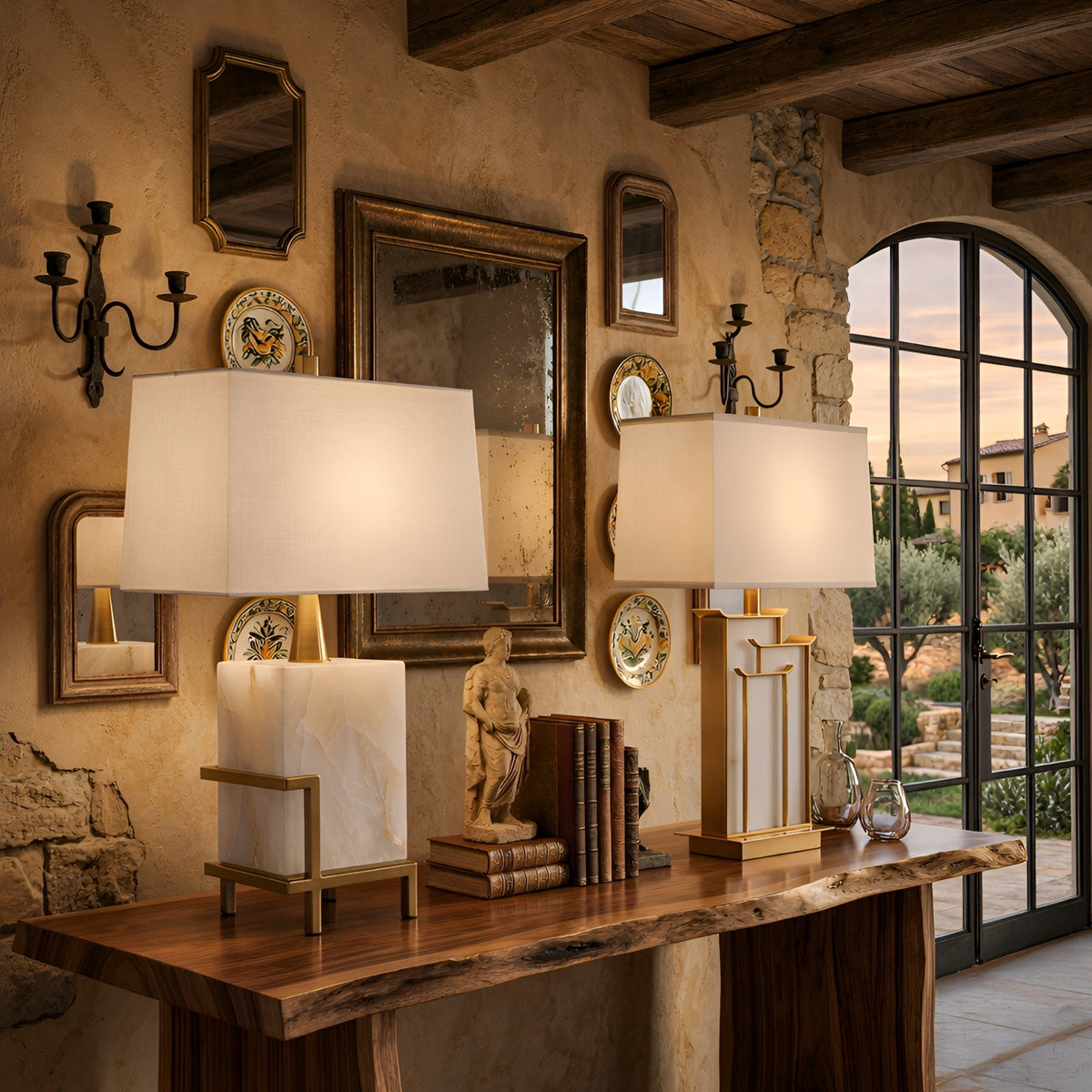 Veliora 1 Light Framed Alabaster Table Lamp - Brass & Soft White
