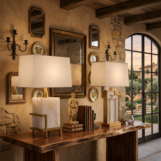 Veliora 1 Light Framed Alabaster Table Lamp - Brass & Soft White