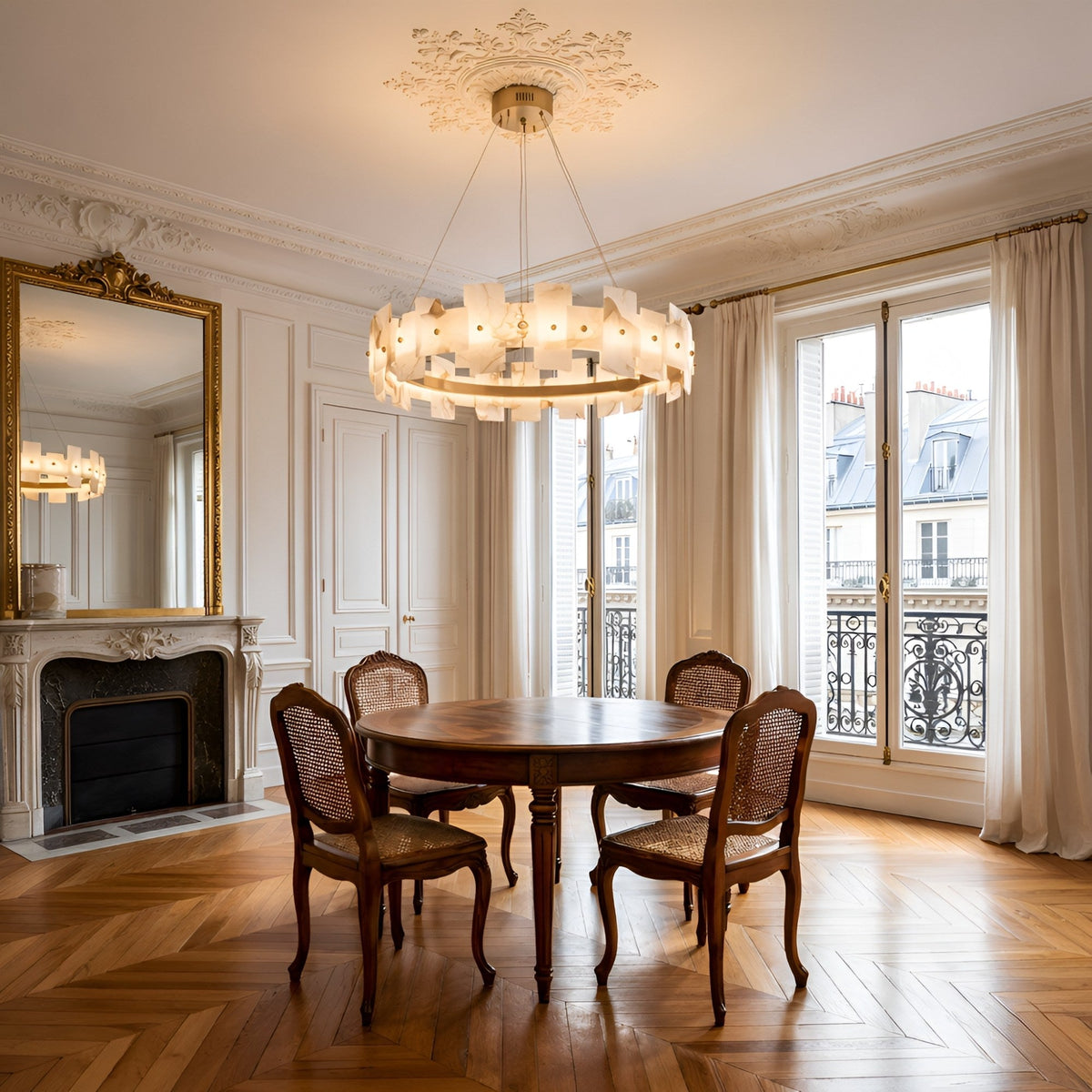 Ravion LED Panelled Alabaster Chandelier 800mm - Brass