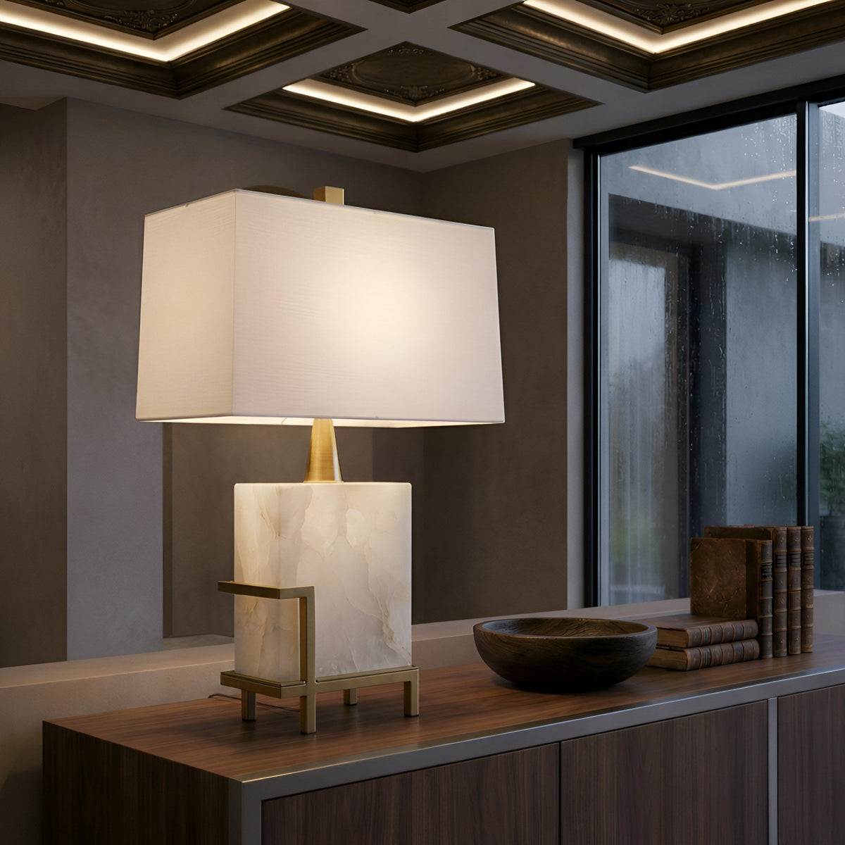 Lumenis 1 Light Alabaster Table Lamp - Brass & Soft White