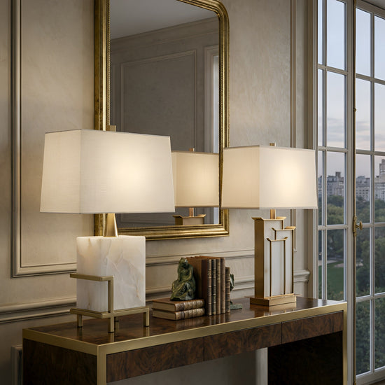 Veliora 1 Light Framed Alabaster Table Lamp - Brass & Soft White