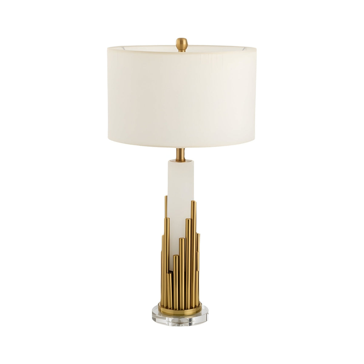 Celora Alabaster Table Lamp with Brass Spires - Soft White Shade