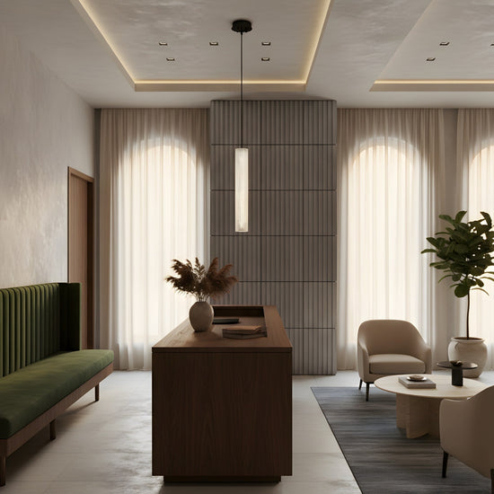 Lucara LED Alabaster Single Pendant Light - Matt Black