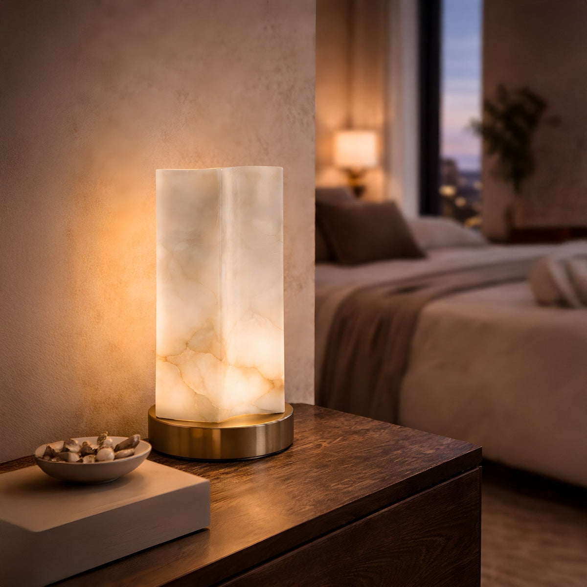 Virelle LED Curved Panel Alabaster Table Lamp - Soft White