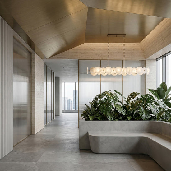 Solaryn LED Linear Alabaster Chandelier - Brass