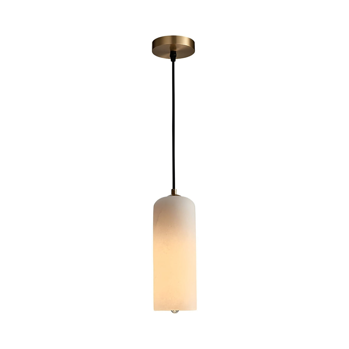 Velmora Slim Cylindrical Alabaster Pendant Light - Soft White & Brass