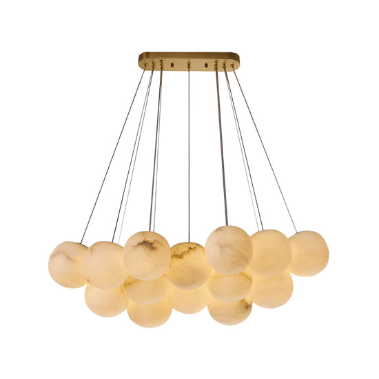 Noctis 12 Light Alabaster Globe Chandelier - Brushed Brass