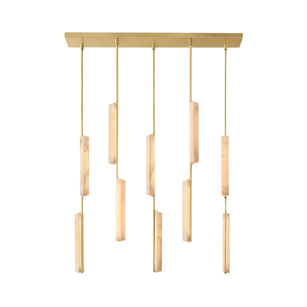 Selvara 10 Light Vertical Alabaster Linear Chandelier - Brushed Brass