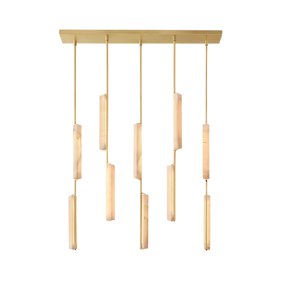 Selvara 10 Light Vertical Alabaster Linear Chandelier - Brushed Brass