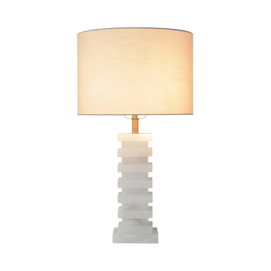 Echelon 1 Light Stepped Alabaster Table Lamp - Brass & Soft White