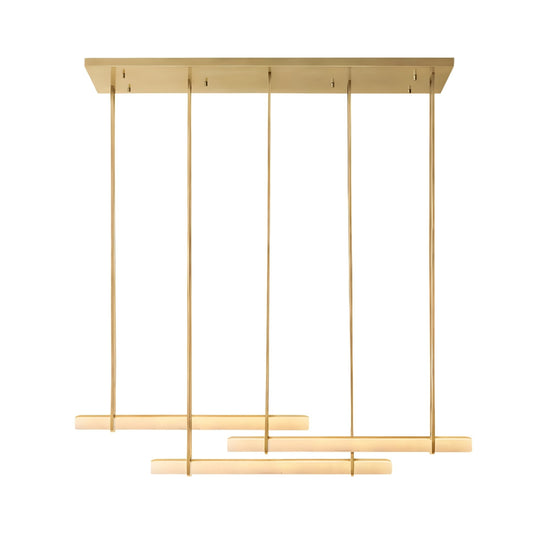 Selvara 3 Light Horizontal Alabaster Linear Chandelier - Brushed Brass