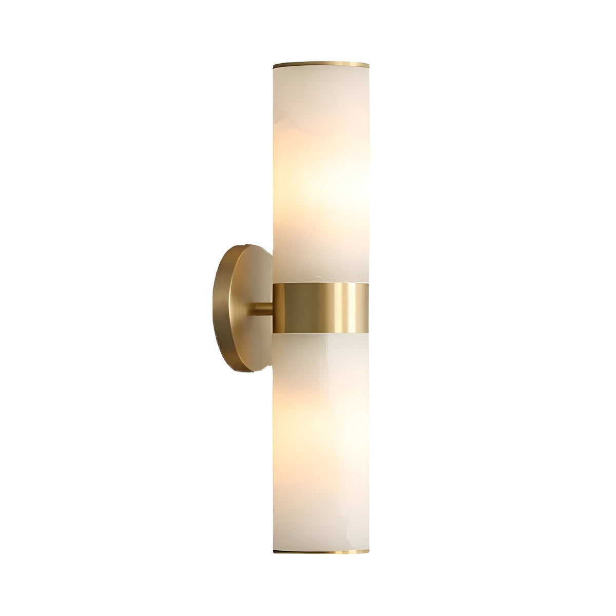 Elaris 2 Light Double Cylinder Alabaster Wall Light - Brass