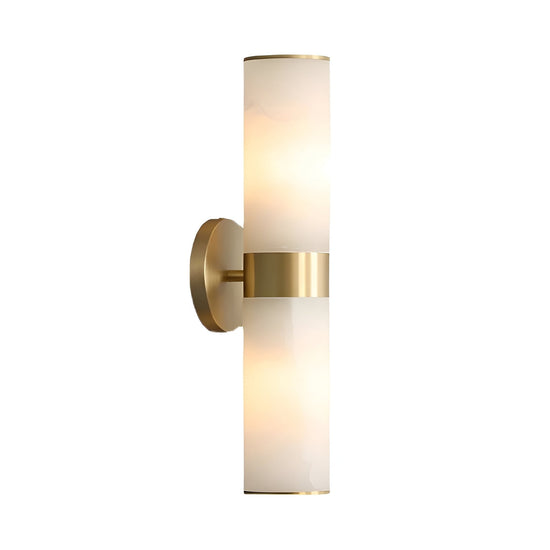 Elaris 2 Light Double Cylinder Alabaster Wall Light - Brass