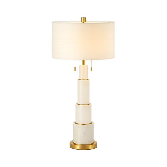 Eloria Stacked Alabaster Table Lamp, Brushed Brass, Soft White Shade