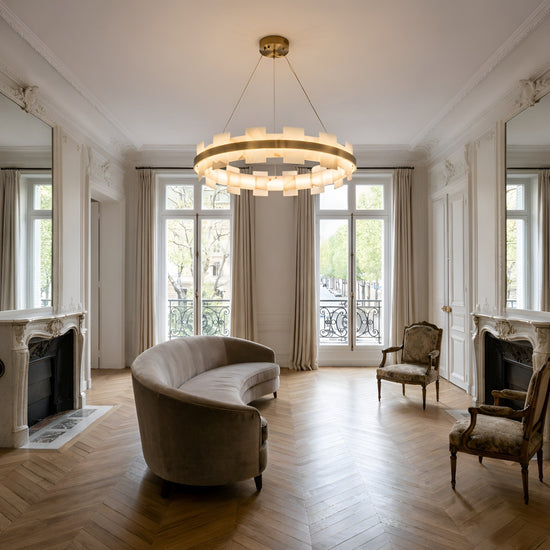 Montyra LED Panelled Alabaster Chandelier 600mm - Brushed Brass