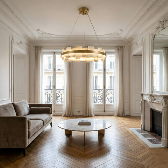 Montyra LED Panelled Alabaster Chandelier 600mm - Brushed Brass
