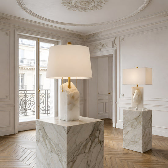 Carved Shell 1 Light Alabaster Table Lamp - Brass & White