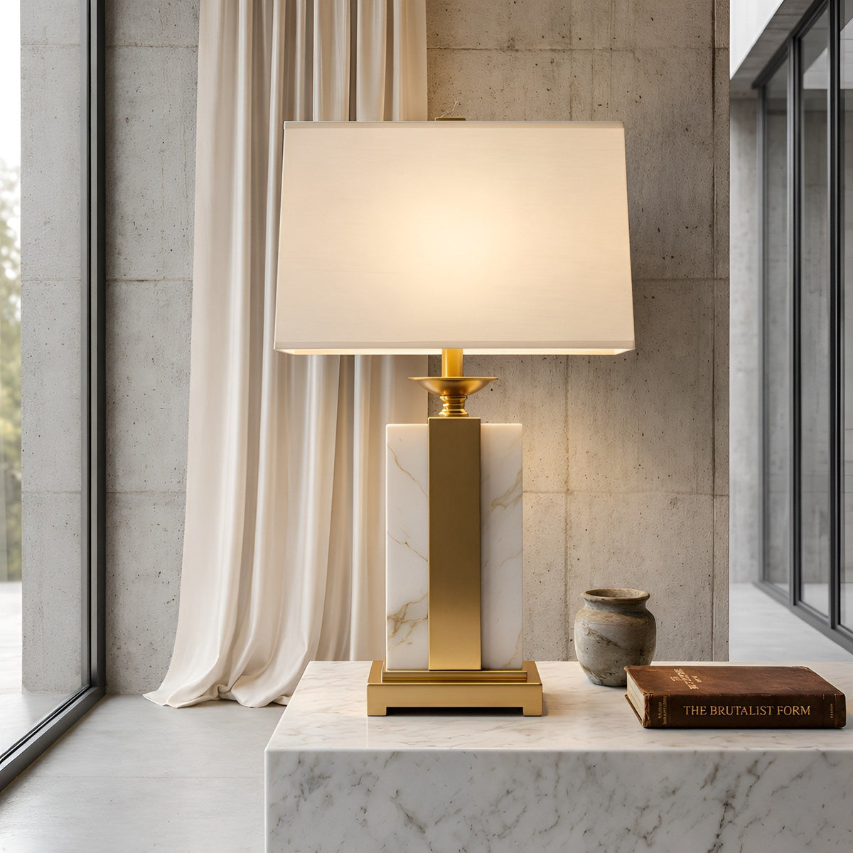 Chandor Alabaster Table Lamp - Brass with White Shade