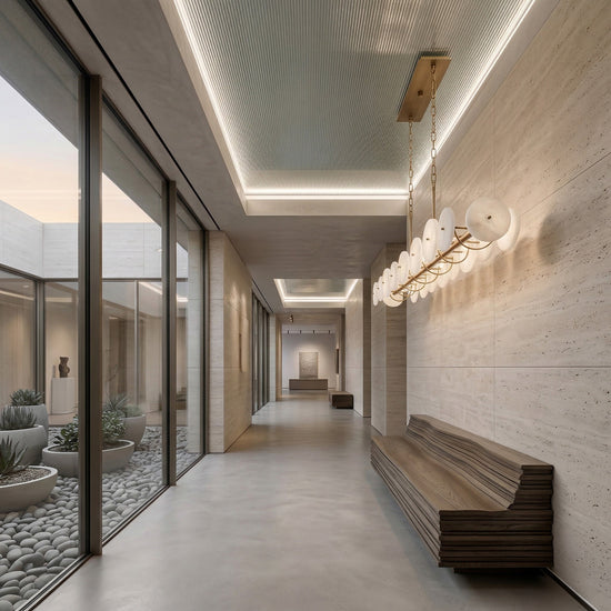Solaryn LED Linear Alabaster Chandelier - Brass