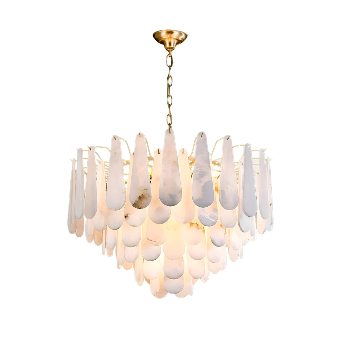 Veloria Medium Alabaster Petal Chandelier 800mm - Brushed Brass