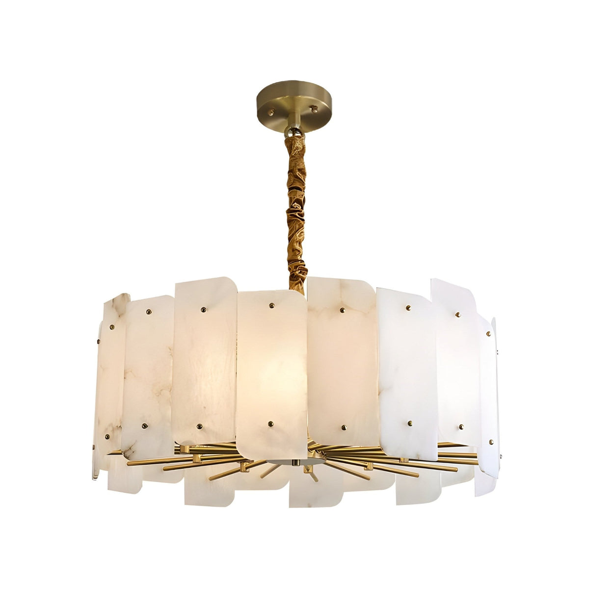 Caldrin 10 Light Tiered Panel Alabaster Chandelier - Soft White & Brass