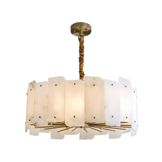 Caldrin 10 Light Tiered Panel Alabaster Chandelier - Soft White & Brass