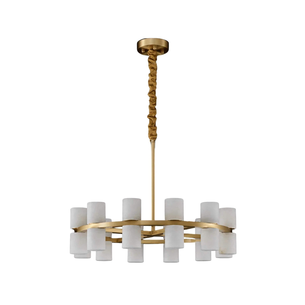 Valenro 32 Light Cylindrical Alabaster Chandelier - Soft White & Brass