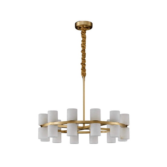 Valenro 32 Light Cylindrical Alabaster Chandelier - Soft White & Brass