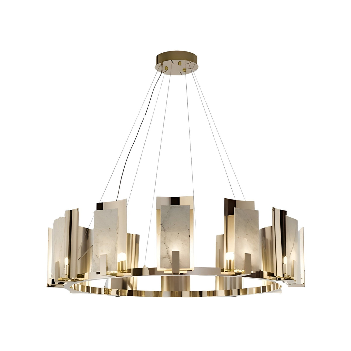 Aurevon 8 Light Circular Alabaster Chandelier - Soft White & Copper