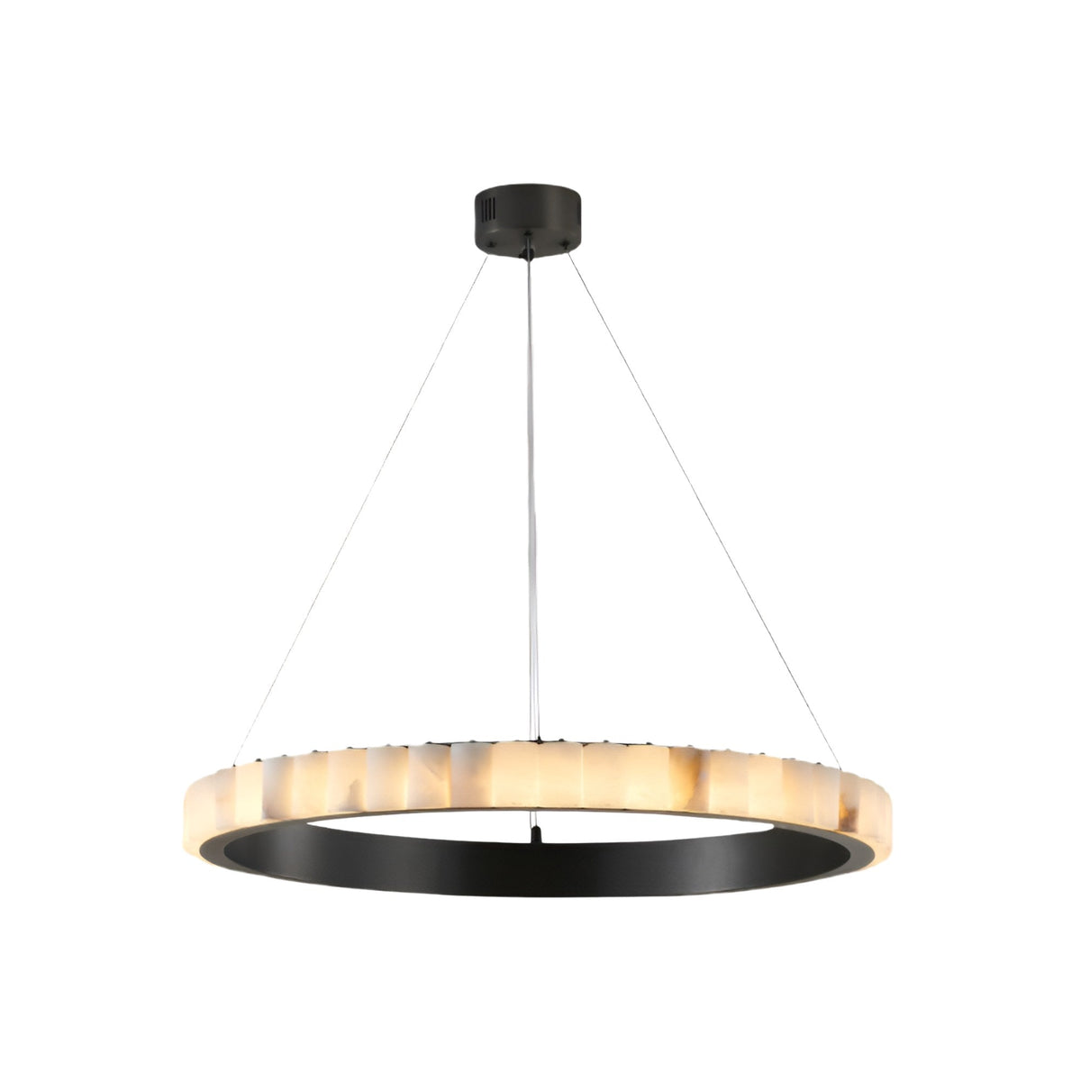 Lucenza LED Halo Ring Alabaster Chandelier 80cm - Matte Black