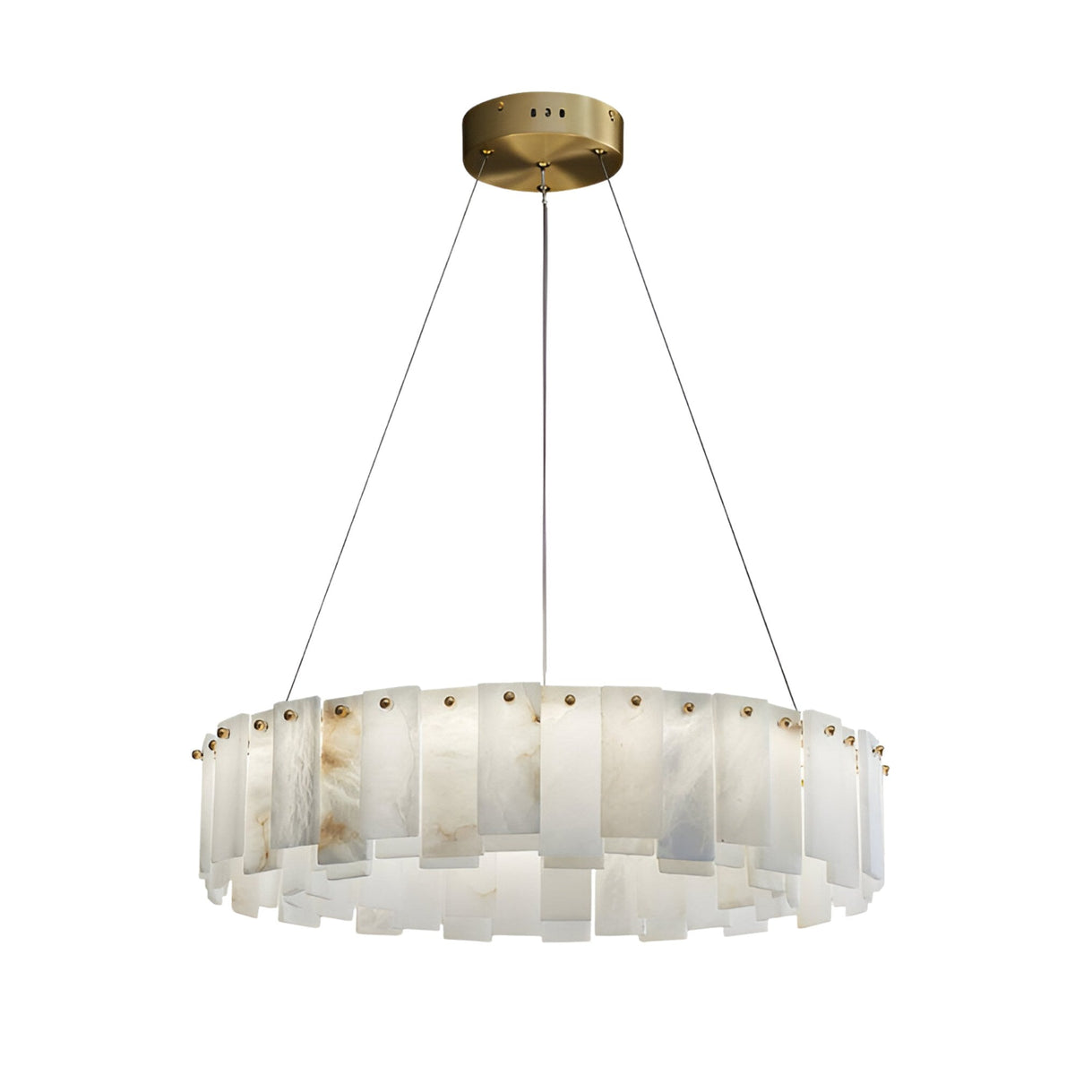 Valeris 18 Light Layered Panel Alabaster Chandelier - Soft White & Brass