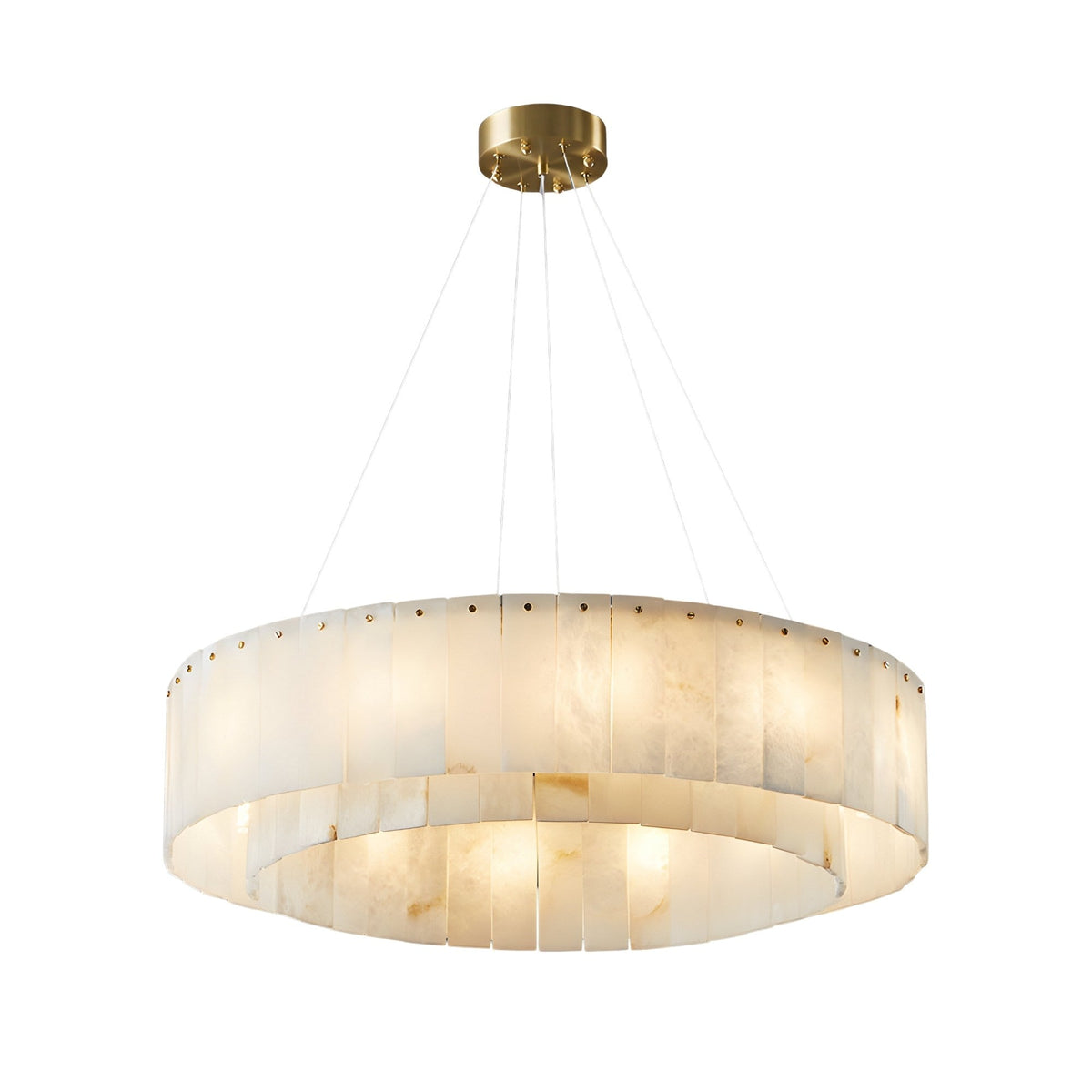Arvello 12 Light Layered Panel Alabaster Chandelier - Soft White & Brass