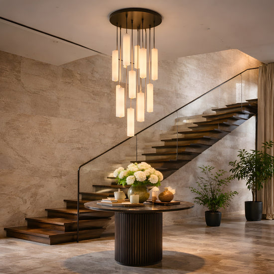 Selvara 10 Light Alabaster Cluster Chandelier - Matt Black