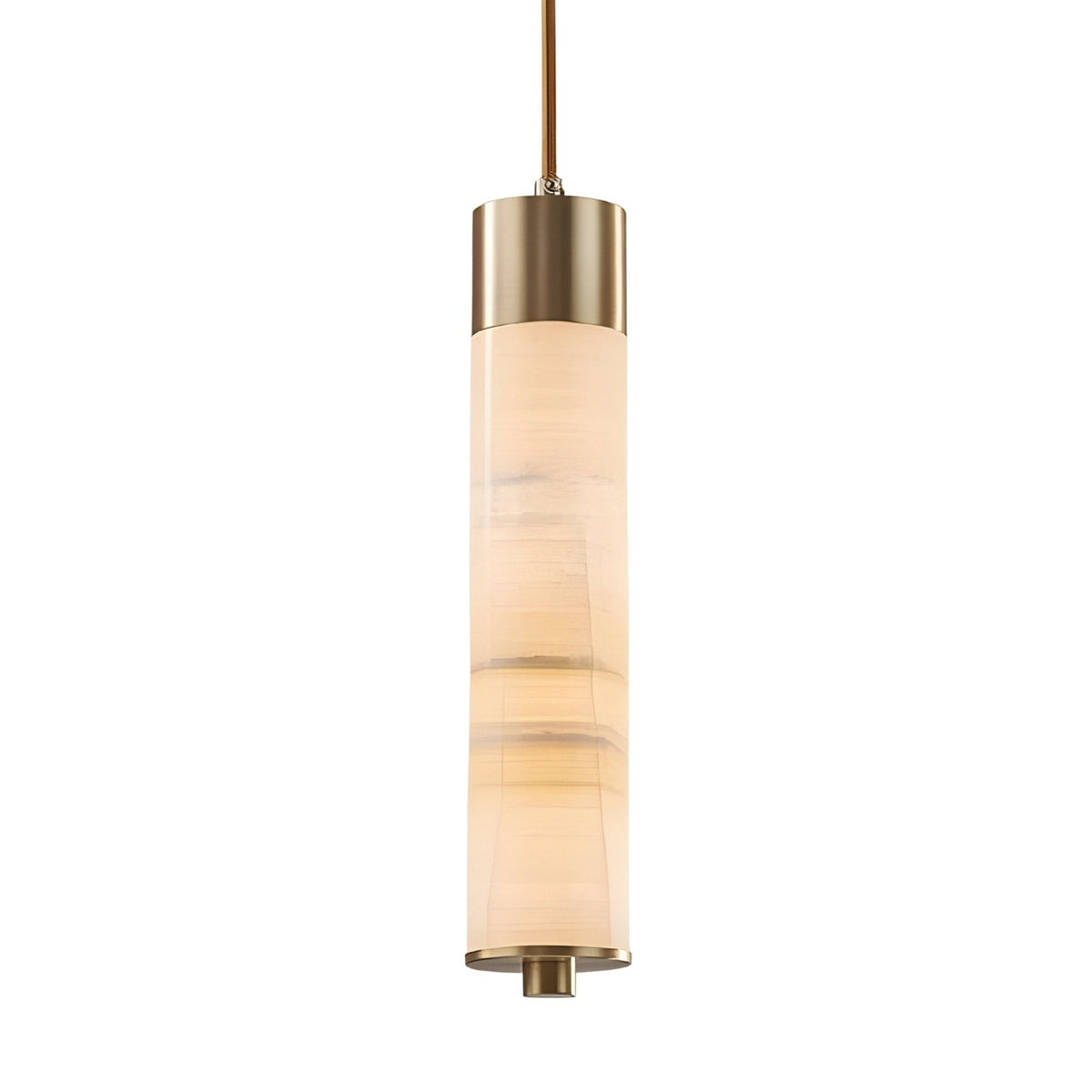 Elviro LED Slim Tube Alabaster Pendant Light - Brushed Brass