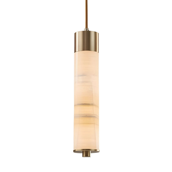 Elviro LED Slim Tube Alabaster Pendant Light - Brushed Brass