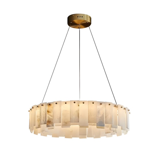 Valeris 18 Light Layered Panel Alabaster Chandelier - Soft White & Brass