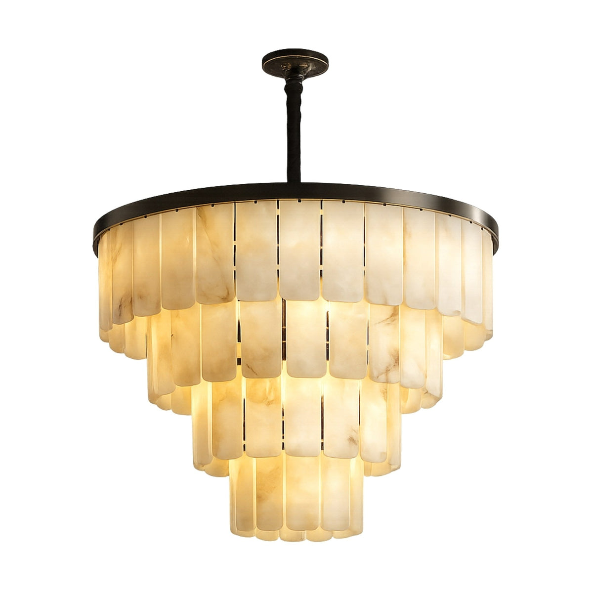 Auravel 20 Light Tiered Alabaster Chandelier - Matte Black