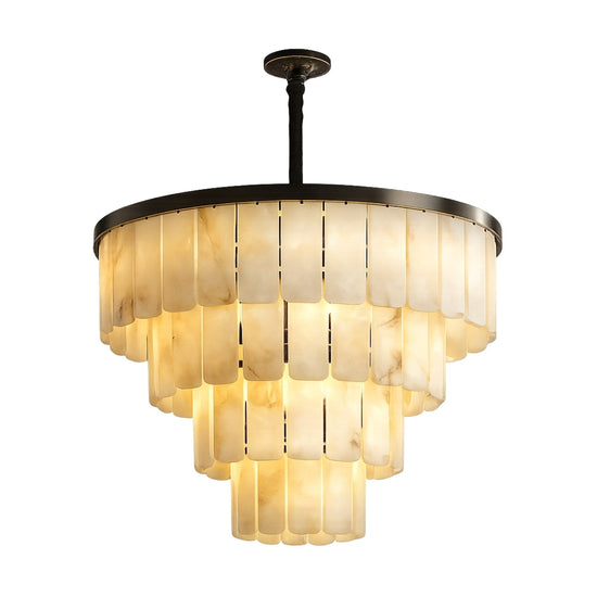 Auravel 20 Light Tiered Alabaster Chandelier - Matte Black