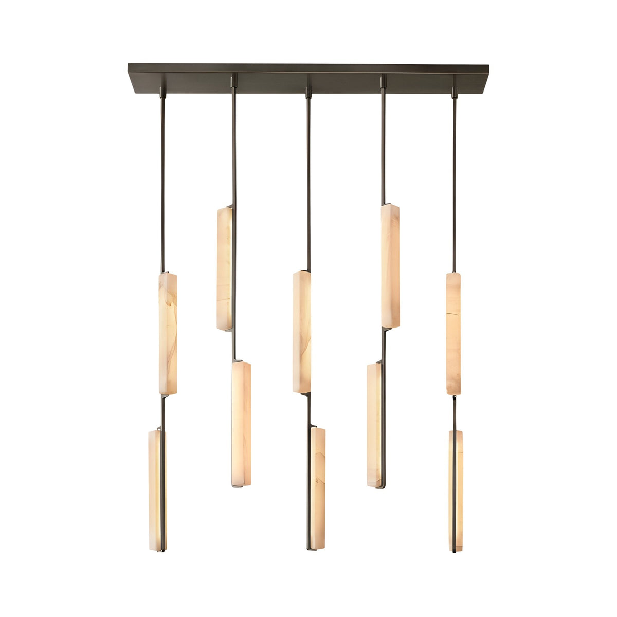 Selvara 10 Light Vertical Alabaster Linear Chandelier - Matt Black