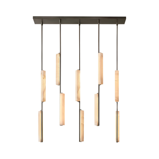 Selvara 10 Light Vertical Alabaster Linear Chandelier - Matt Black