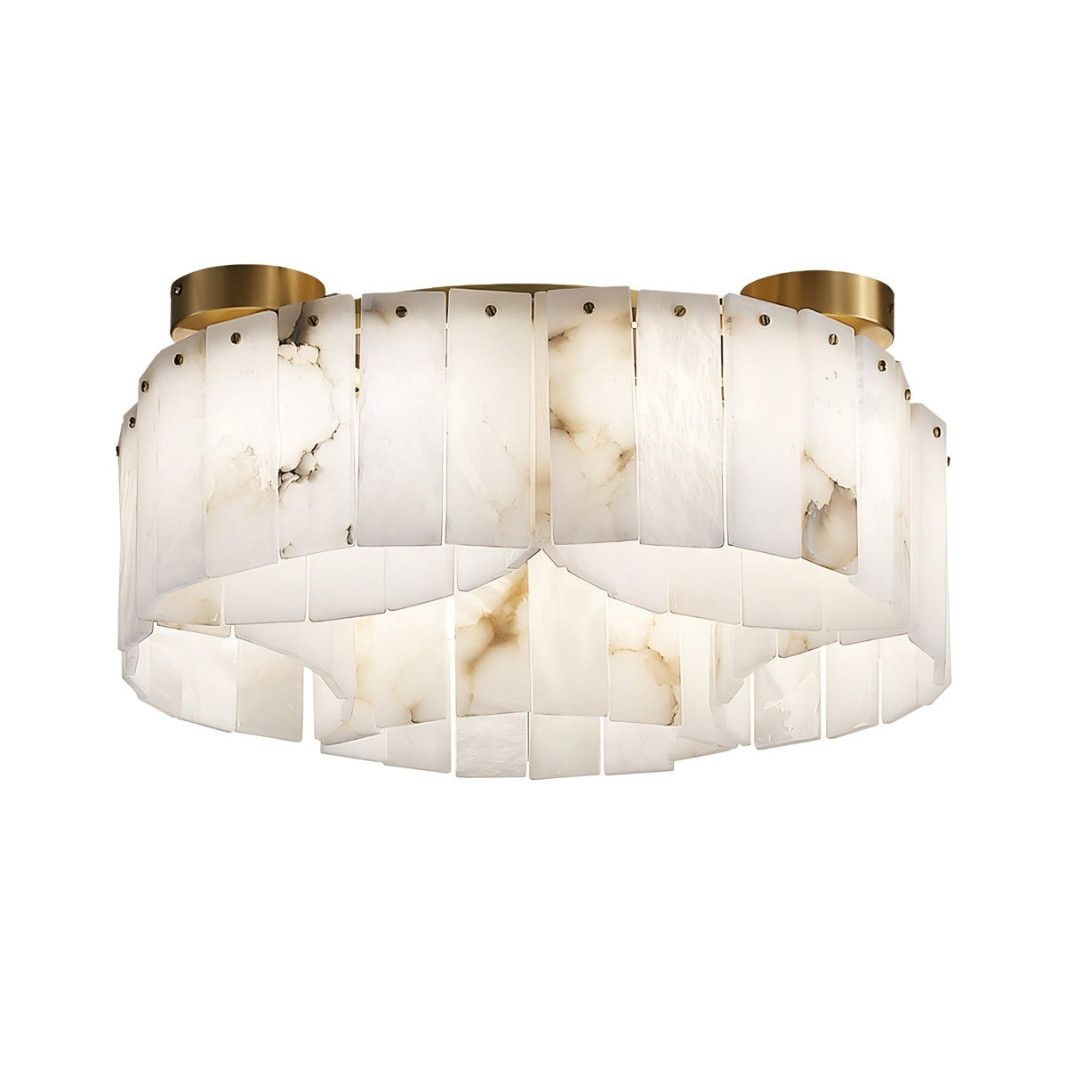 Elara 16 Light Alabaster Semi-Flush Ceiling Light - Brass