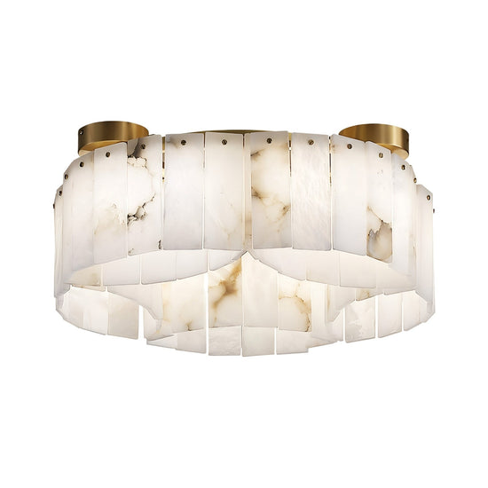 Elara 16 Light Alabaster Semi-Flush Ceiling Light - Brass