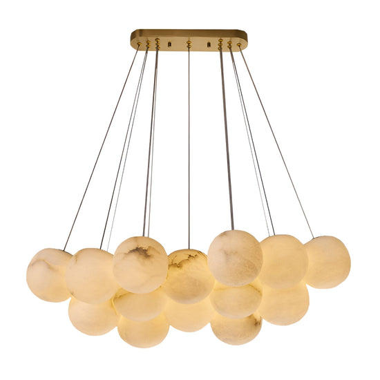 Noctis 14 Light Floating Globes Alabaster Chandelier - Brushed Brass