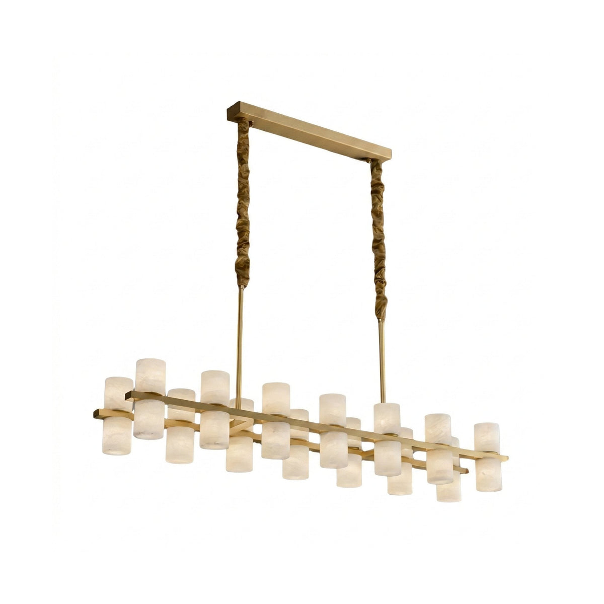 Valenro 24 Light Cylindrical Alabaster Linear Chandelier - Soft White & Brass