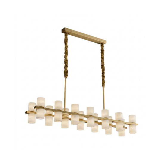 Valenro 24 Light Cylindrical Alabaster Linear Chandelier - Soft White & Brass