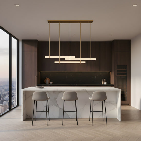 Selvara 3 Light Horizontal Alabaster Linear Chandelier - Brushed Brass