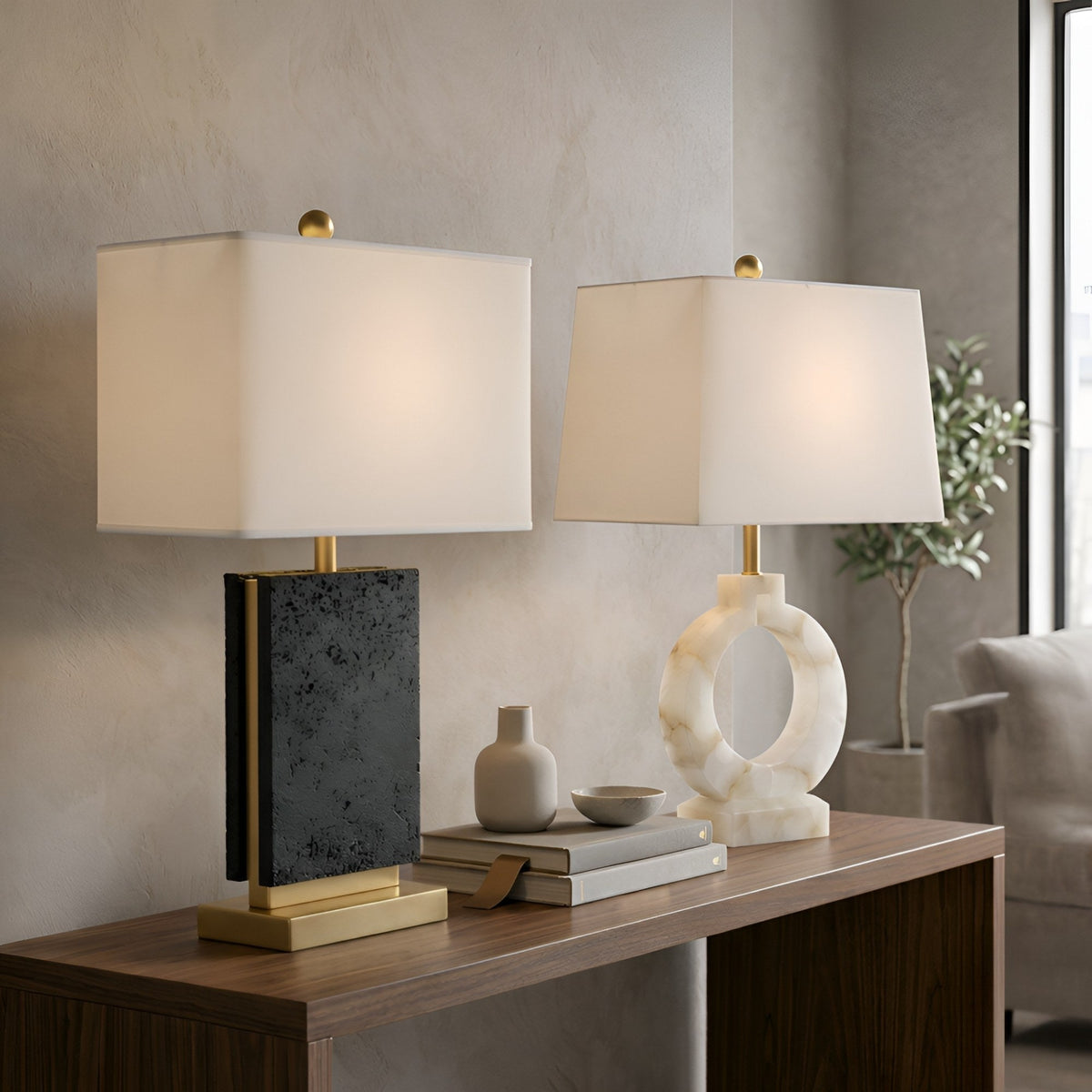 Ardella 1 Light Circular Alabaster Table Lamp - Brass & Soft White