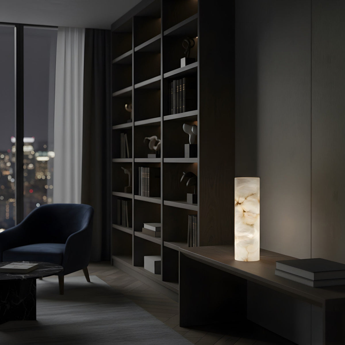 Virelle LED Column Alabaster Table Lamp - Soft White